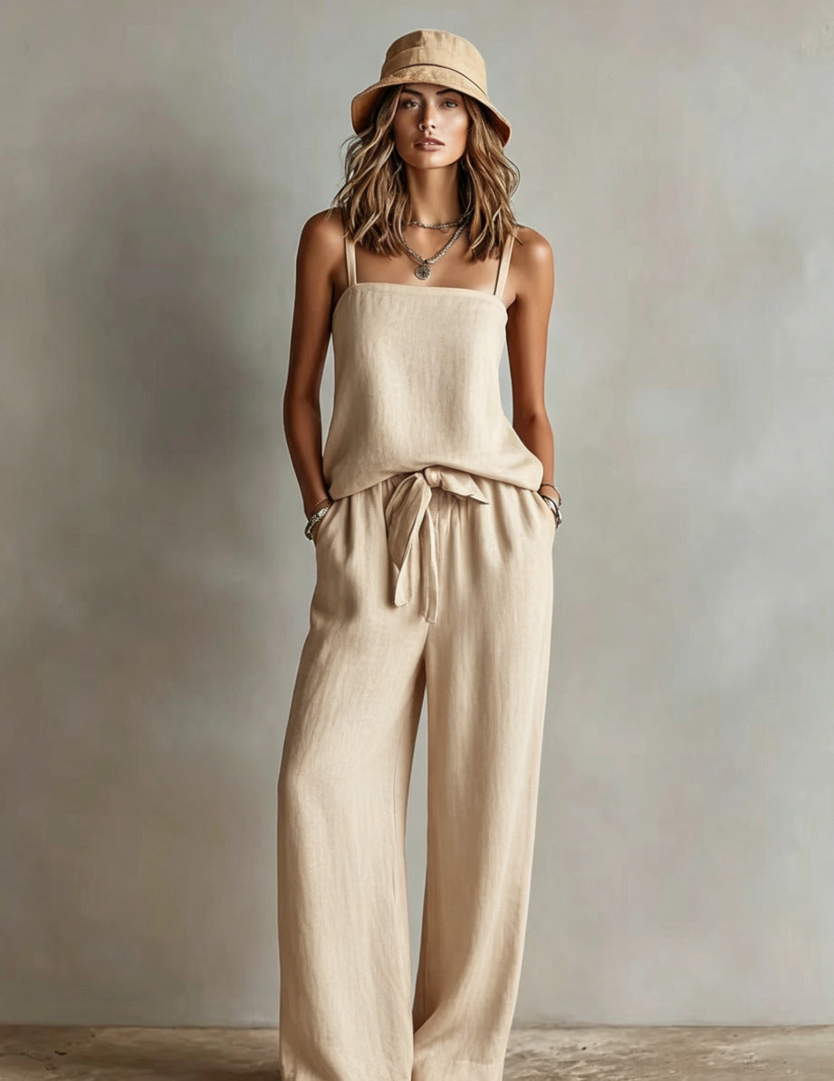 Suspender Wide-Leg Pants Set Womens Casual Two-Piece Set 