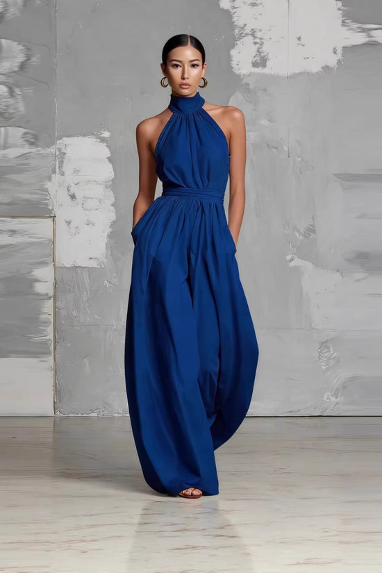 Fashionable And Elegant Belted Pleated Jumpsuit With A Cinched Waist 