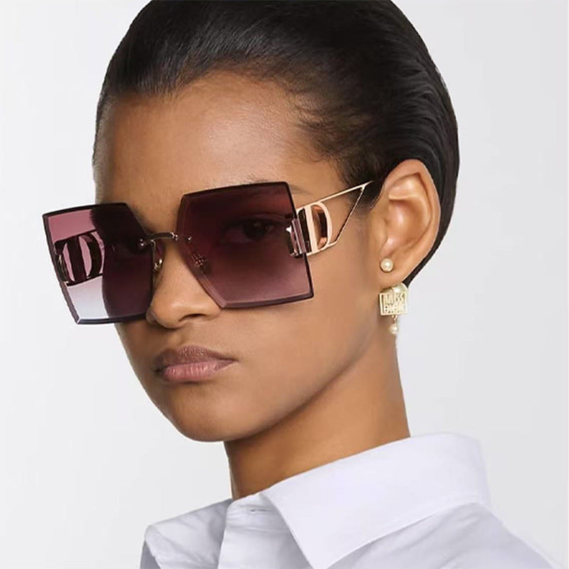 New Fashion Sunglasses Style Diamond-Cut Rimless Sunglasses for Women, Hollow Temple Design, Oversized Frame Women's Eyewear 