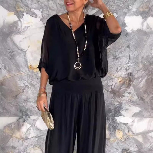 Fashionable Best-Selling Solid-Colored Chiffon Set For Women 