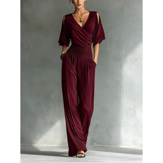 V-neck slim fit jumpsuit for women