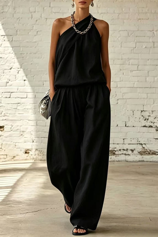 Cotton-linen Sleeveless Double-layer Top And Wide-leg Pants Set 