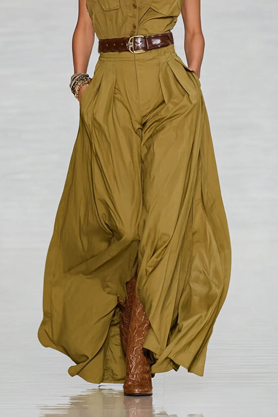 Short-sleeve Shirt-style Long Dress With Pockets 