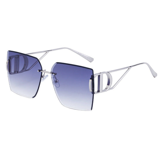 New Fashion Sunglasses Style Diamond-Cut Rimless Sunglasses for Women, Hollow Temple Design, Oversized Frame Women's Eyewear 