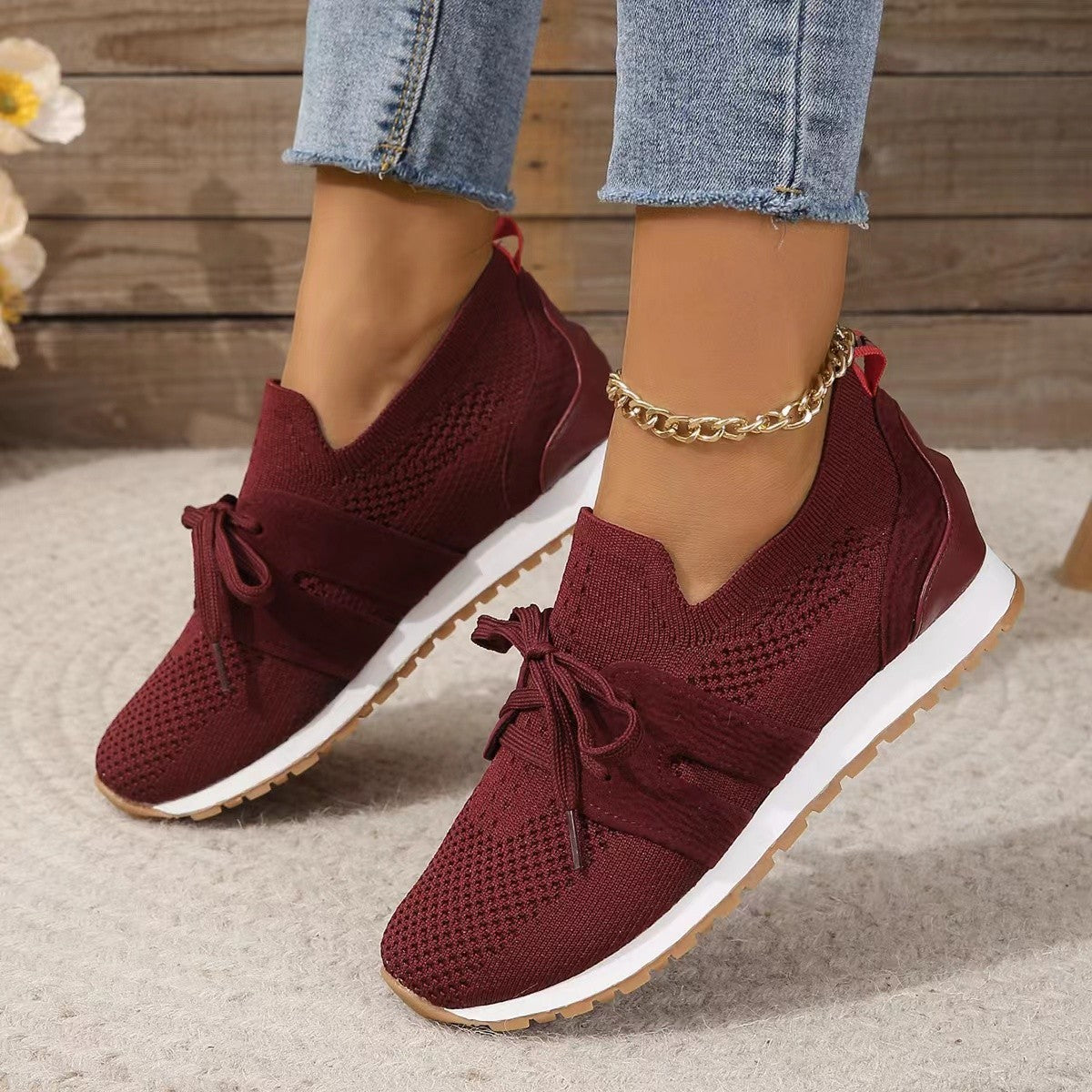 Women’s Lace‑Up Mesh Walking Flats CJ US