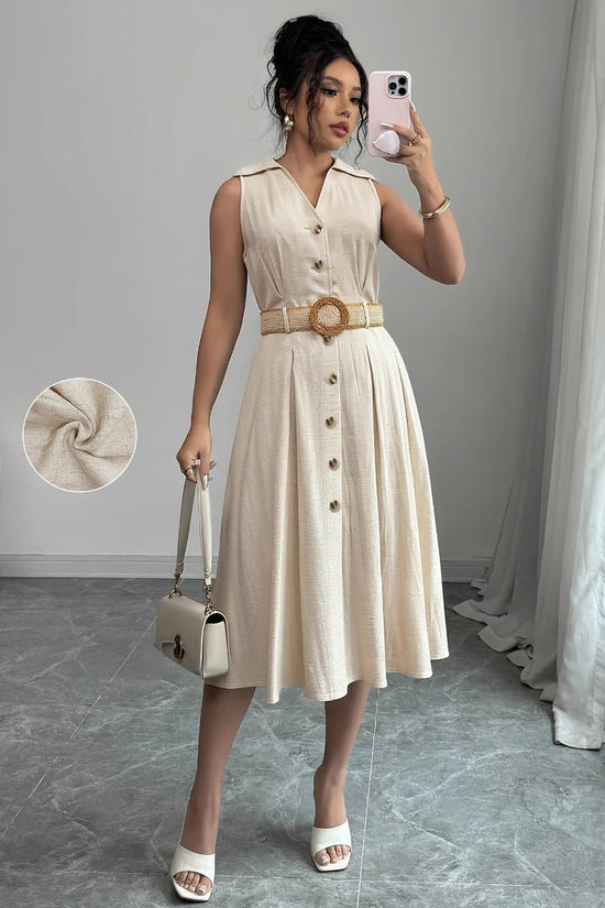 V-neck sleeveless breasted waistband A hem shirt dress for women 