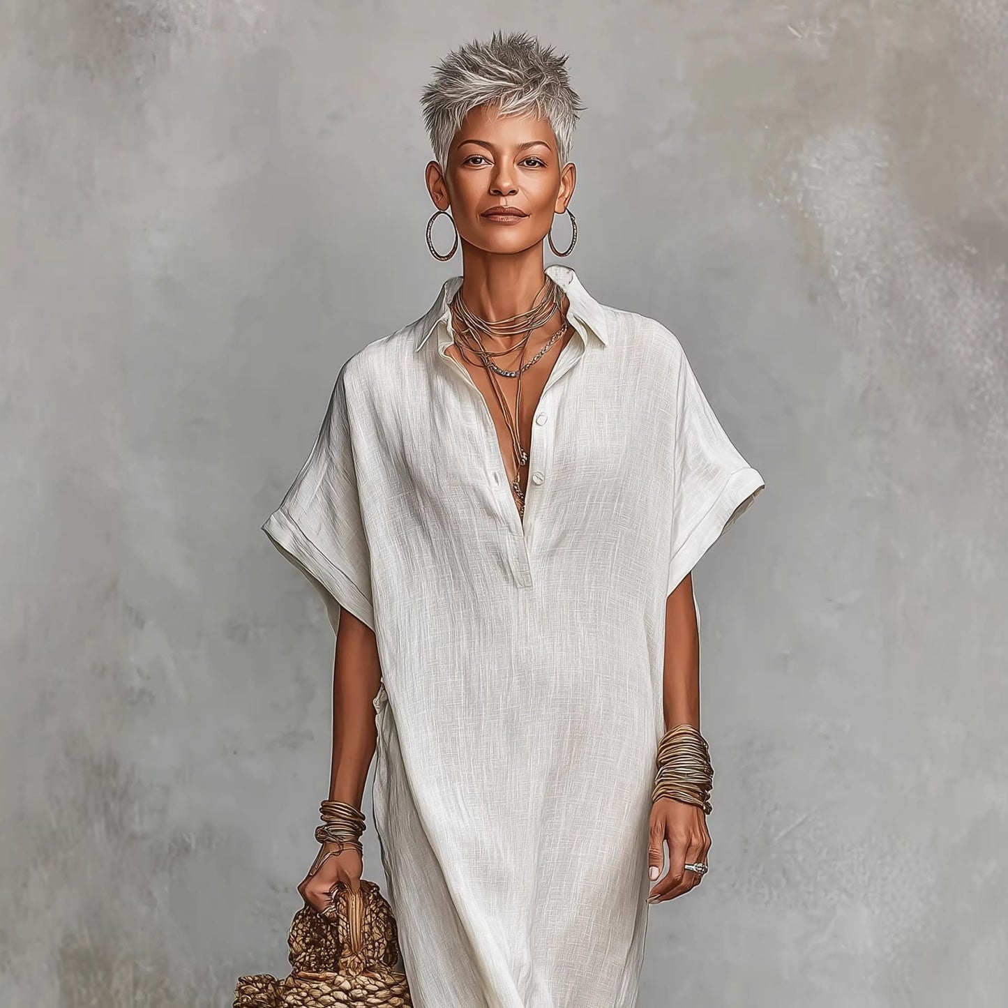 Womens Loose Long Batwing-Sleeve Dress 