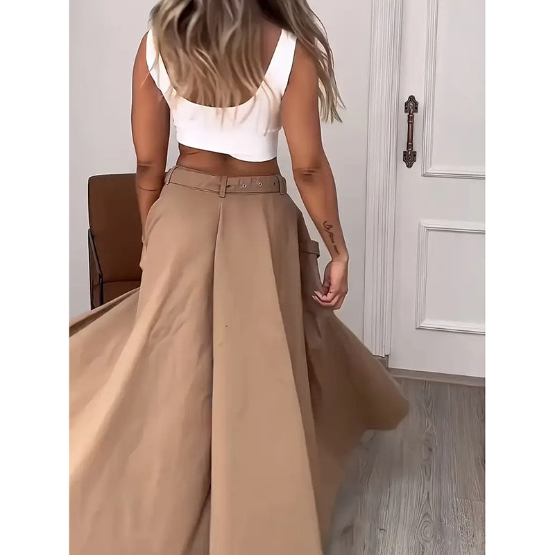 Women’s Cropped Vest & High-Waisted Slit Skirt Matching Set CJ US