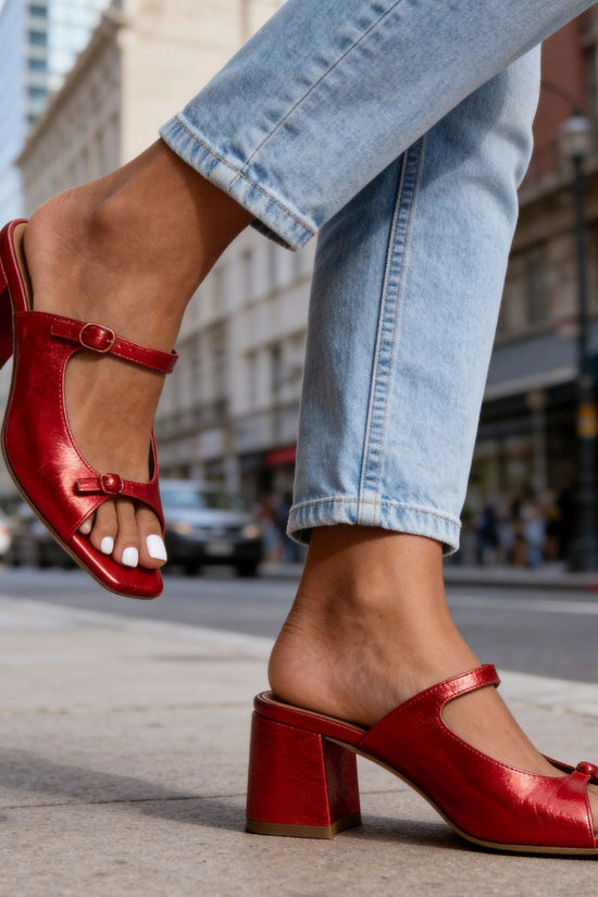 Versatile One Word Dragging Square Head Bare Toes Thick Heels Slippers for Women 