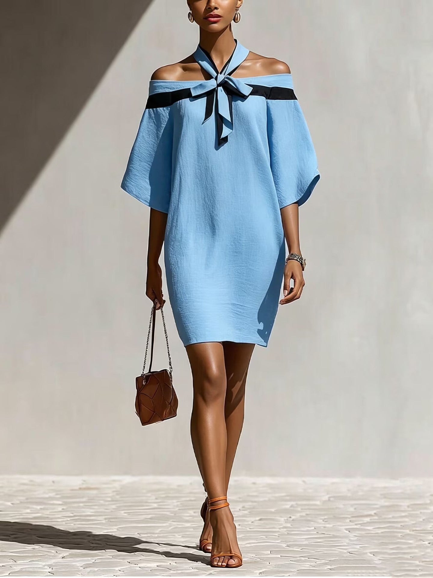 One shoulder bow collar dress 