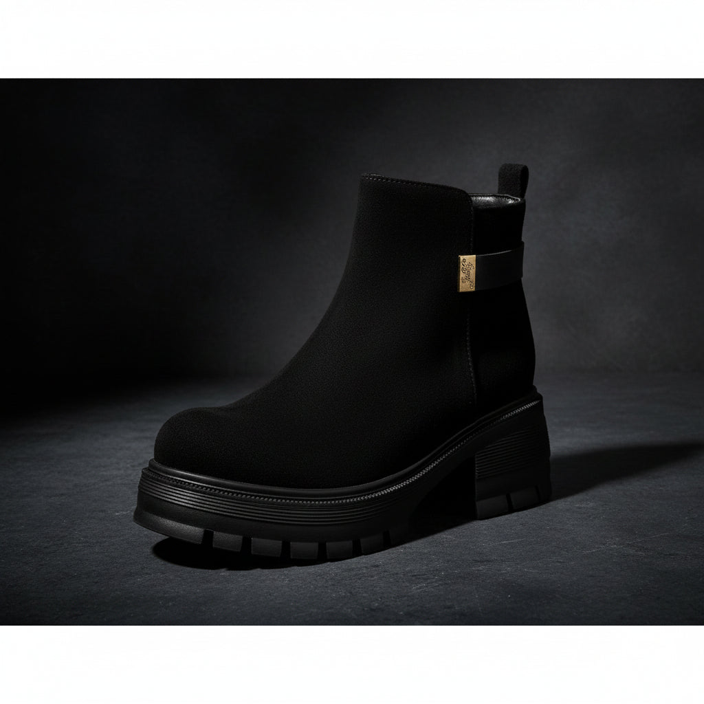 Autumn Winter High Heel Thick Sole 40-43 Large Size Side Zipper Suede Low Cuff Ankle Boots 