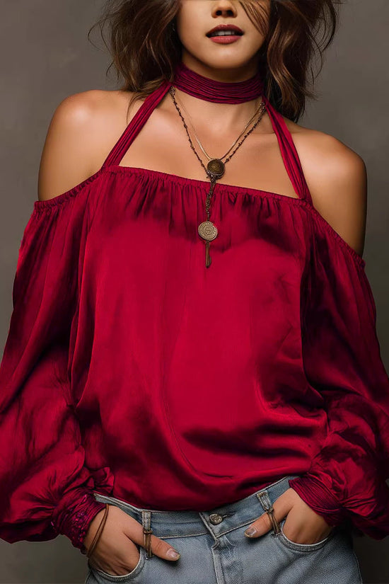 Chic Shoulder-Baring Matte Satin Blouse for Women Fashion Top 