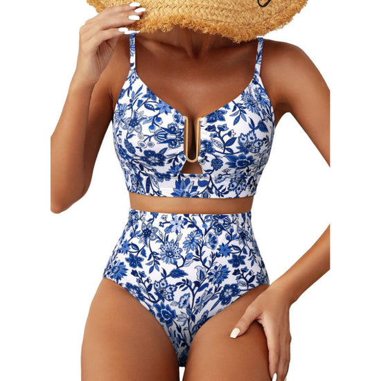 Floral Print High-Waisted U-Line Bikini Set Swimwear for Women 