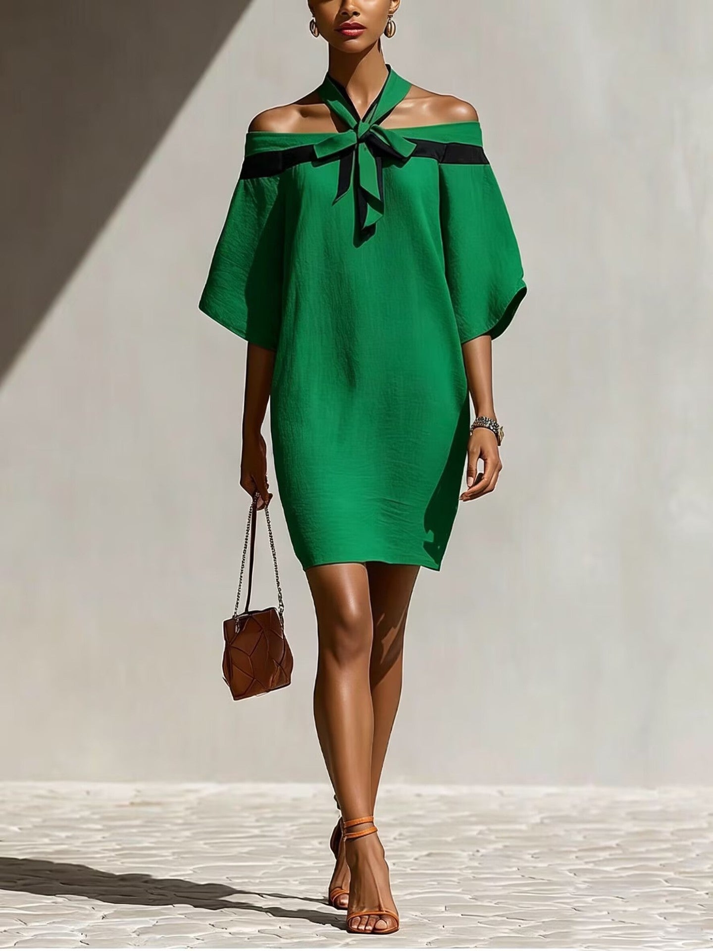 One shoulder bow collar dress 