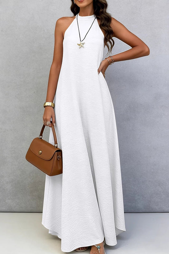 Women Summer Ice Silk Wrinkle Loose Plus Size Sleeveless Solid Color Swing Long Maxi Dress Vacation Style 
