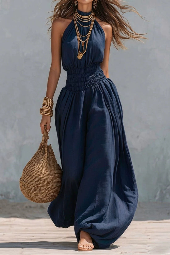 Sleeveless hanging neck lantern pants jumpsuit for women 