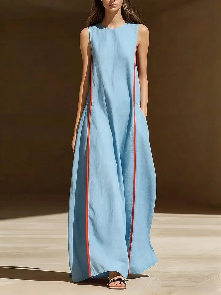 Women's Linen Sleeveless Loose Striped Dress 