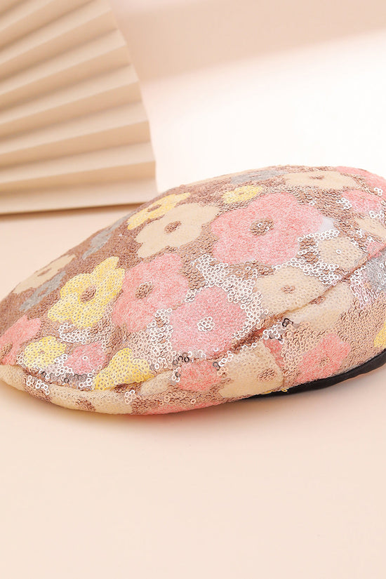 European And American Trendy Fashion Small Sequin Flower Beret, A Versatile Style That Suits All Occasions. A Painter's Hat, Perfect For Outdoor Photography. 