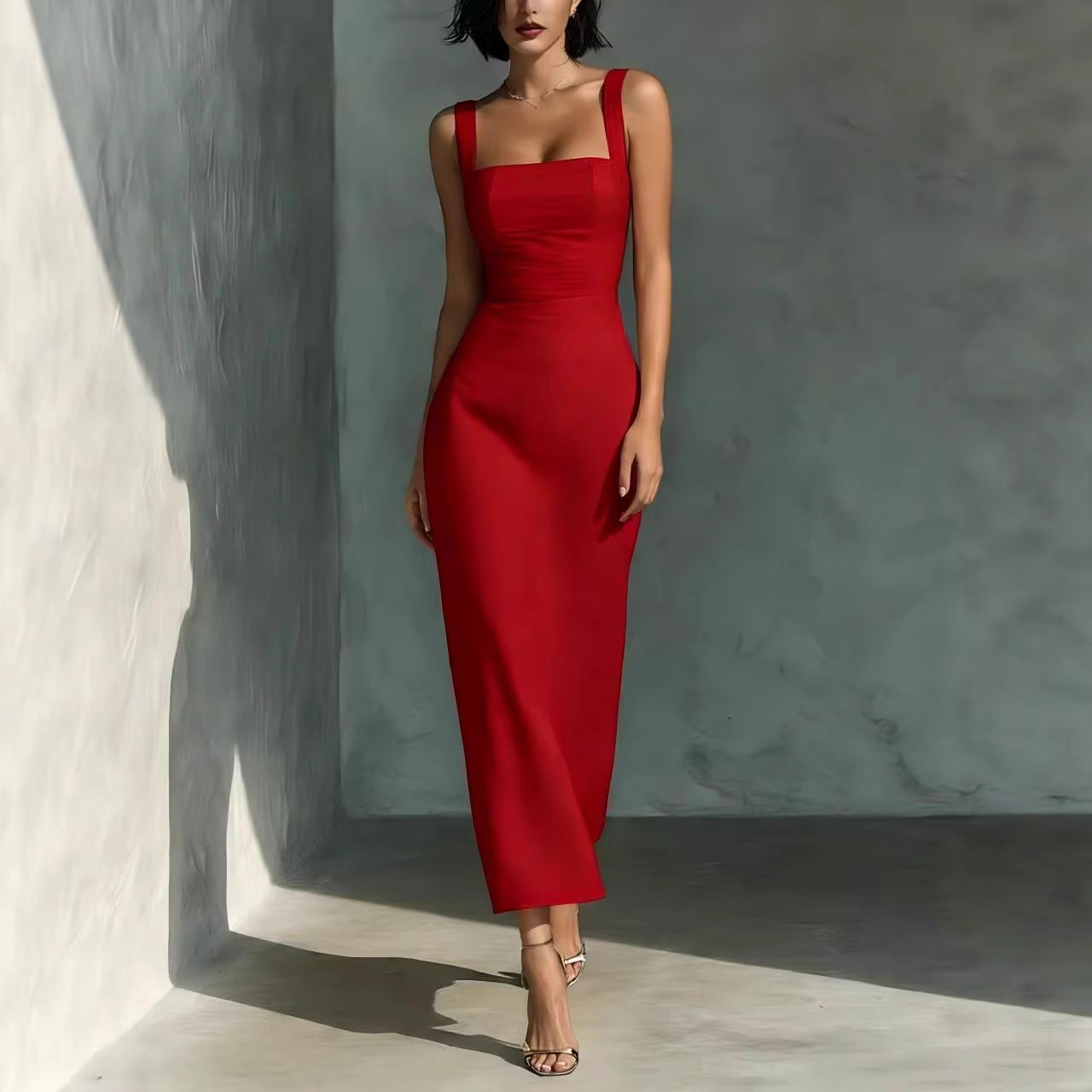 Dress With Sling And Square Neck 