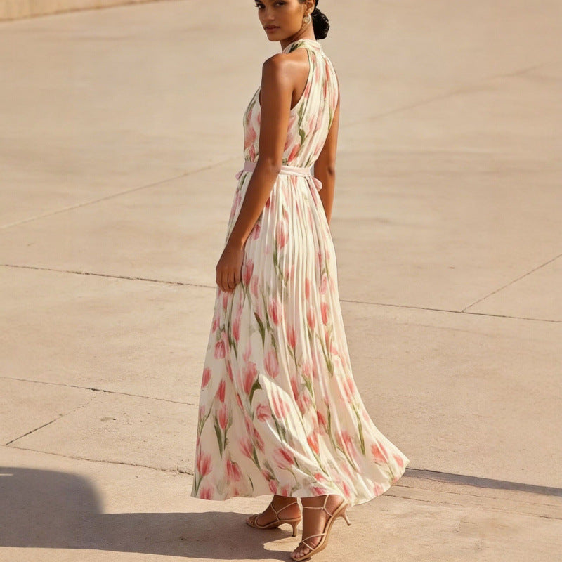 Womens Swing-Style Halterneck Printed Dress 