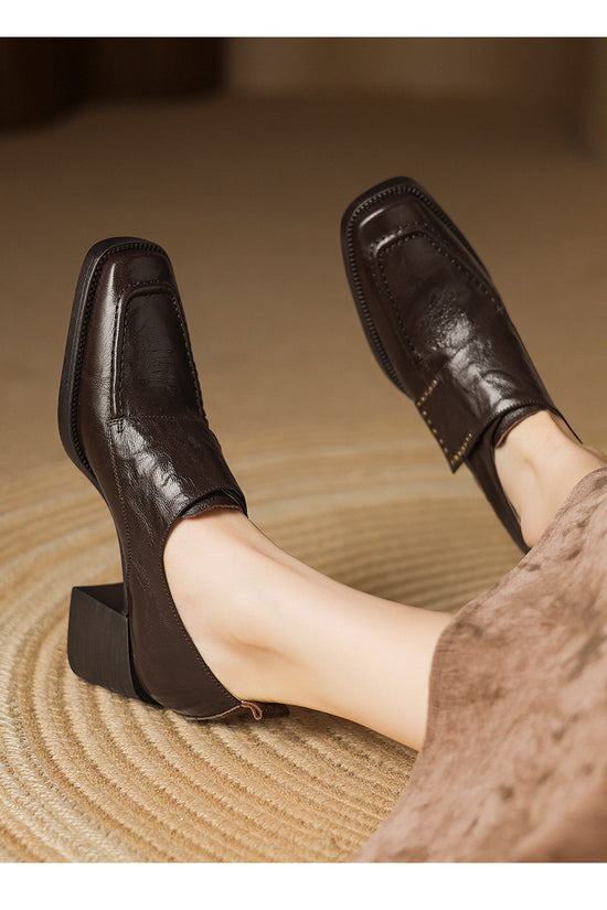 New Springautumn Square-toe Chunky-heel Deep-vamp Pumps In British Style 