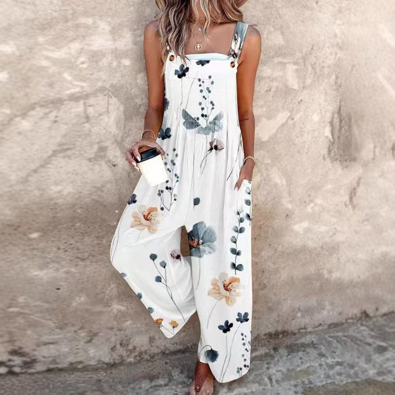 Women’s Square-Neck Floral Sleeveless Jumpsuit 