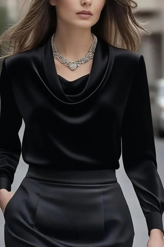 Elegant Solid-Color Minimalist Boat-Neck Long-Sleeve Shirt For Women 