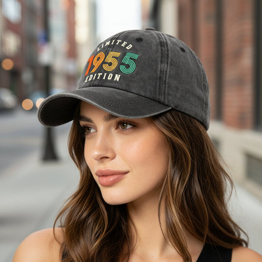 1955 Limited Edition Embroidered Vintage Baseball Cap – Retro Washed Distressed Hat 