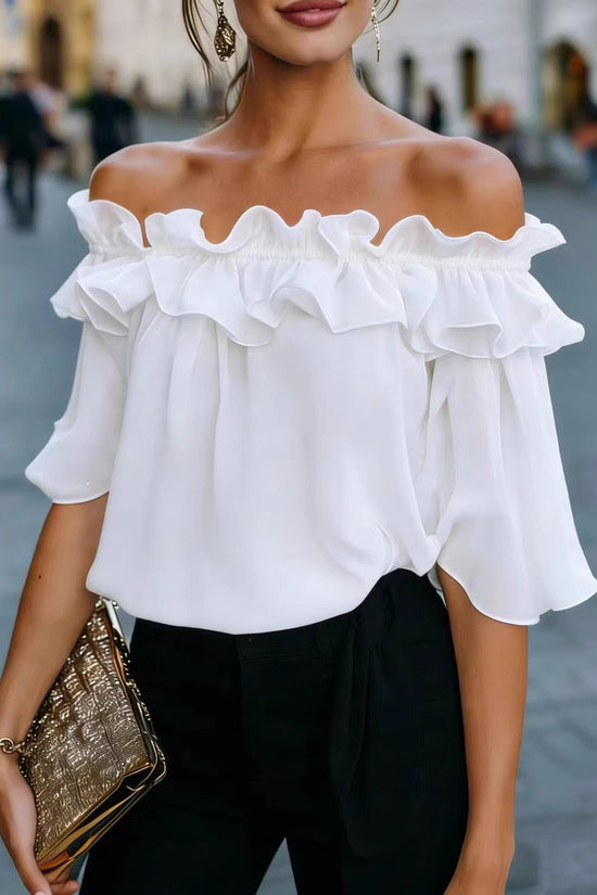 Solid-color Sexy Loose Off-shoulder Shirt 