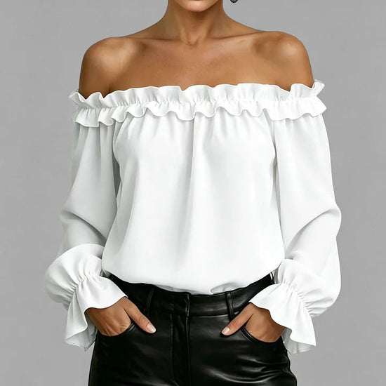 Spring Summer New Elegant Casual Ruffle Off-Shoulder Long-Sleeve Shirt For Women 