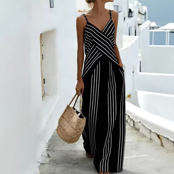 Striped Casual Womens V-Neck Sleeveless Set 