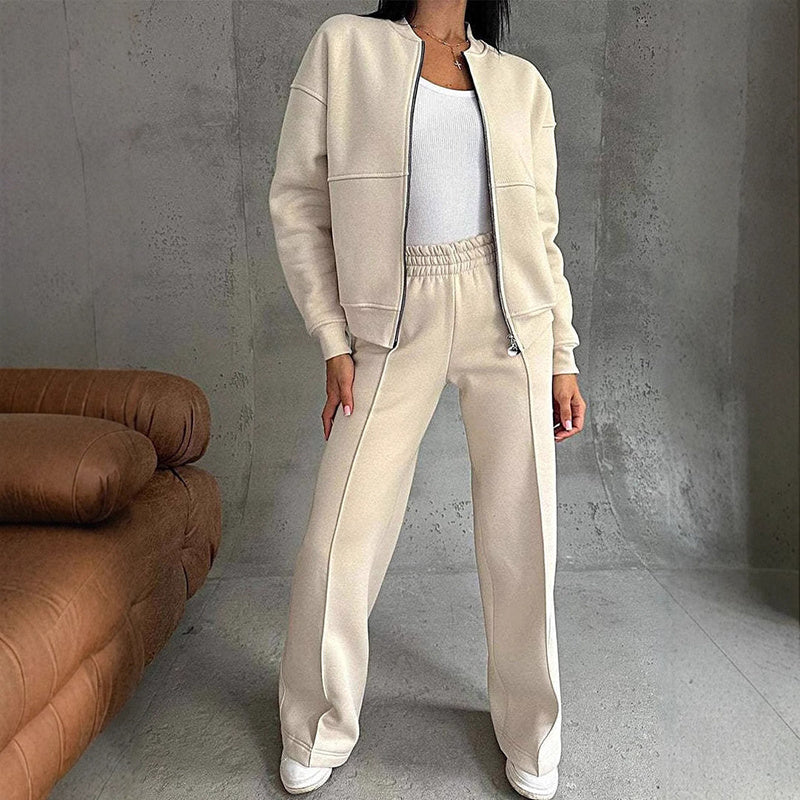 Women's 2 Piece Sweatsuit Set, Fall Zip Up Long Sleeve Sweatshirt Jacket And Wide Leg Sweatpants CJ US
