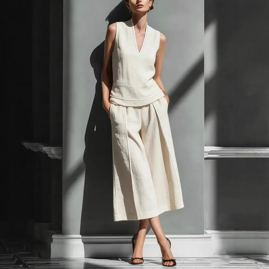 Casual Comfort Womens Sleeveless Linen Shirt Set 