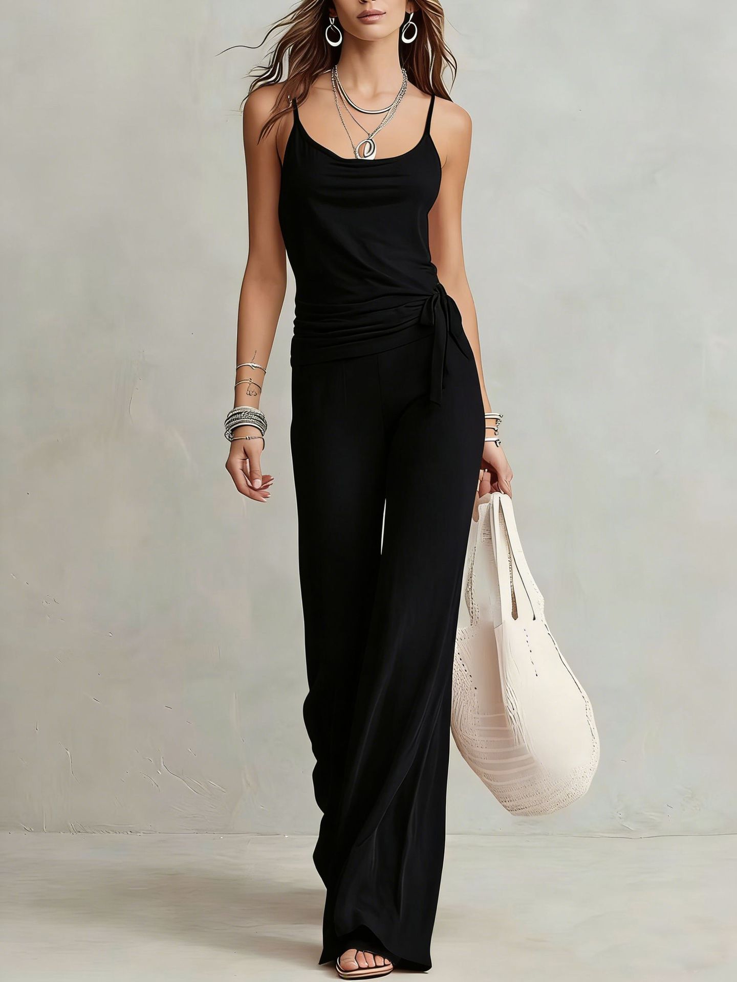 Women's Solid Color Sleeveless Top And Pants Set 