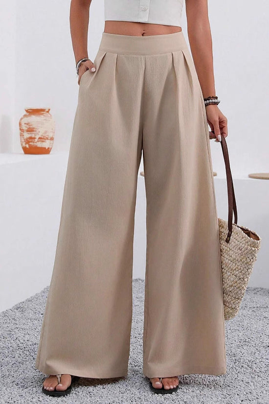 Pocketed High-waisted Fashionable Versatile Wide-leg Trousers Long Pants 