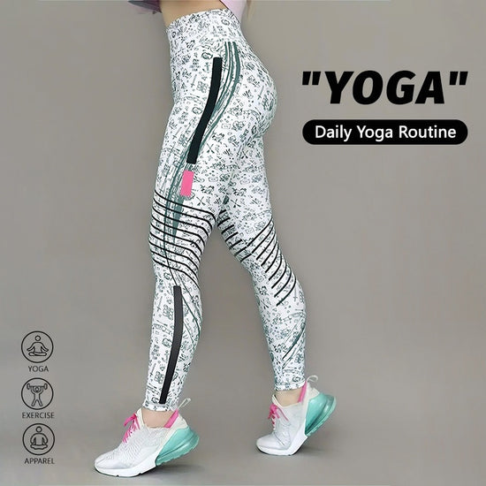 High Elastic Printed Yoga Pants for Women, High Waist, Tummy Control, Fitted Leggings, Gym Workout Bottoms