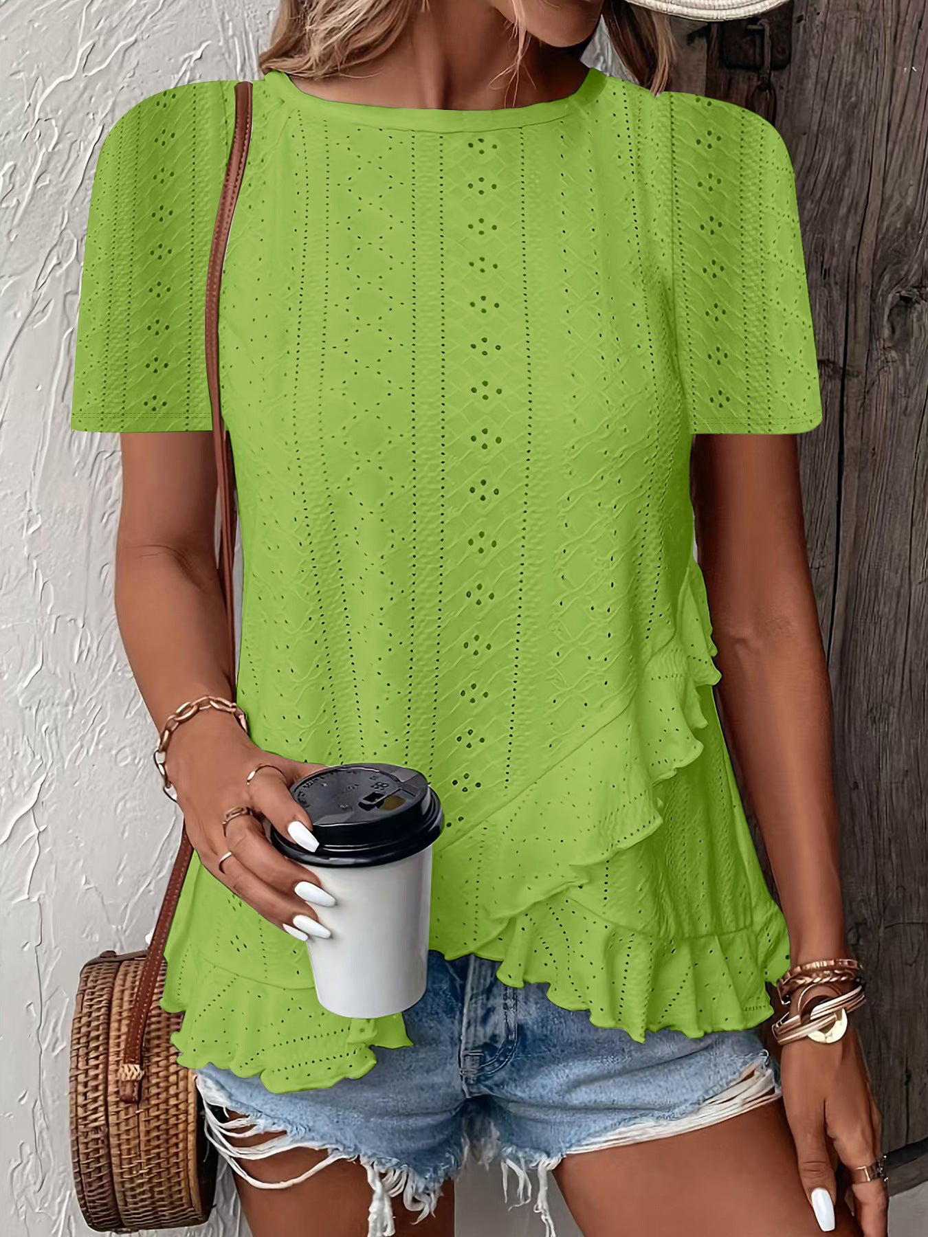 Womens Fashion Casual Solid-color Short-sleeve Crew Neck 