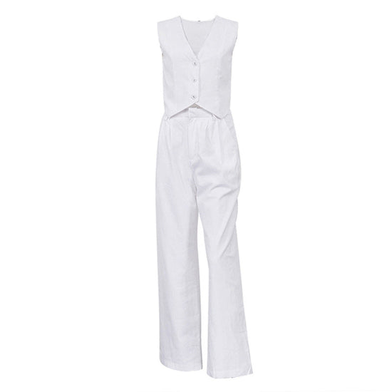 Women’s V‑Neck Button‑Front Vest & High‑Waist Pants Set CJ US