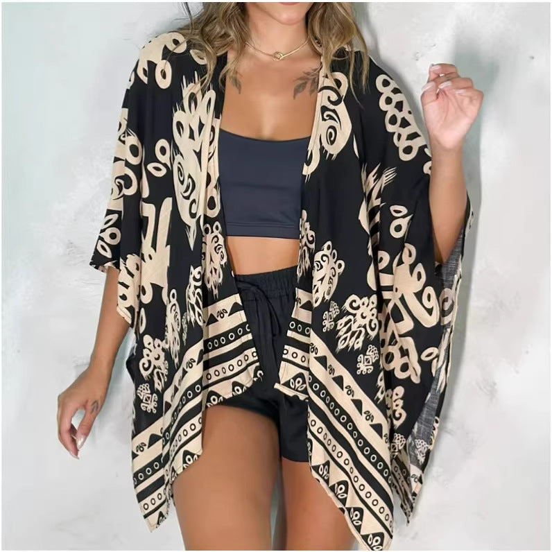 Loose-fitting Casual Womens Printed Cardigan Top 