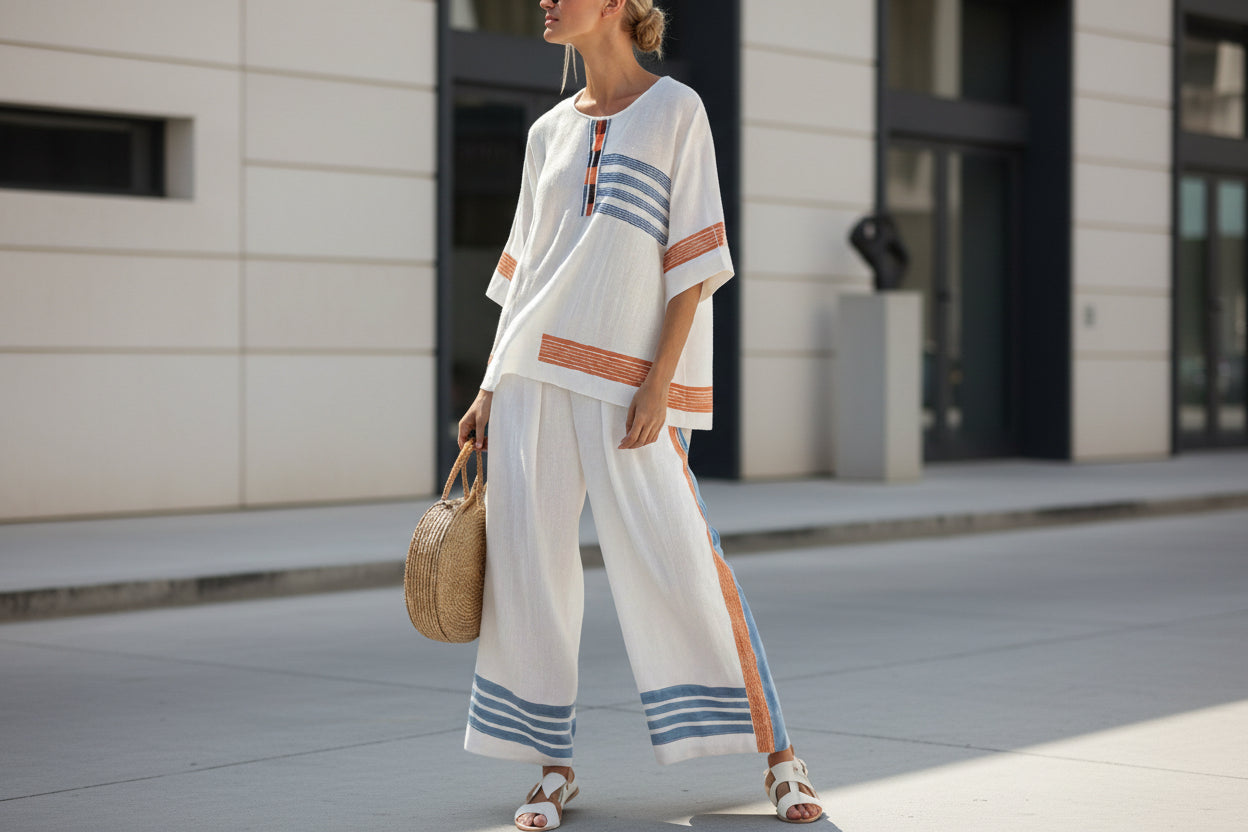 Loose Casual Womens Summer Cross-Border Fashion Beach Vacation Two-Piece Set 