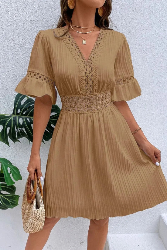 Cutout V-Neck Flounce Sleeve Mini Dress 