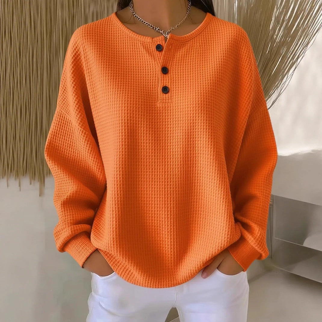 Round neck solid color pullover loose top 