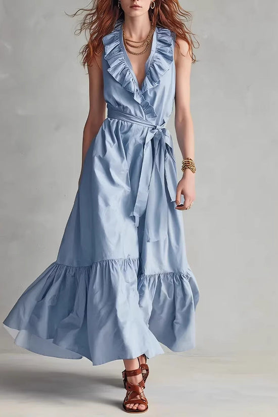 V-neck Sleeveless Lace-Up Panelled Dress 