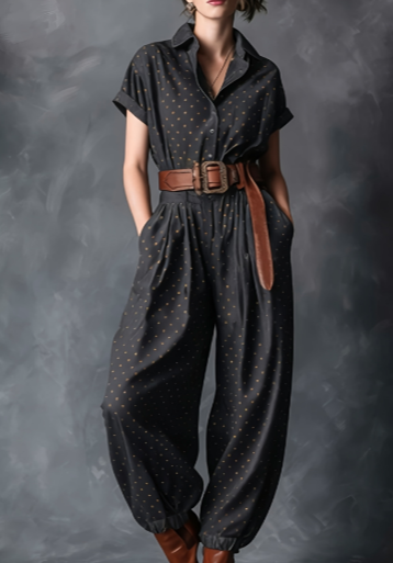 Notched Lapel Wide-Leg Checkered Jumpsuit for Women 