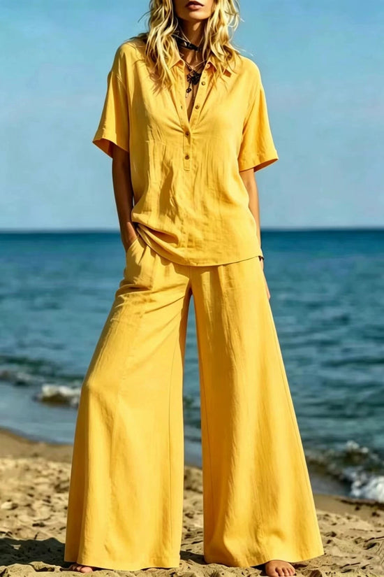 Button-down Shirt And Wide-leg Pants Two-piece Set For Women 