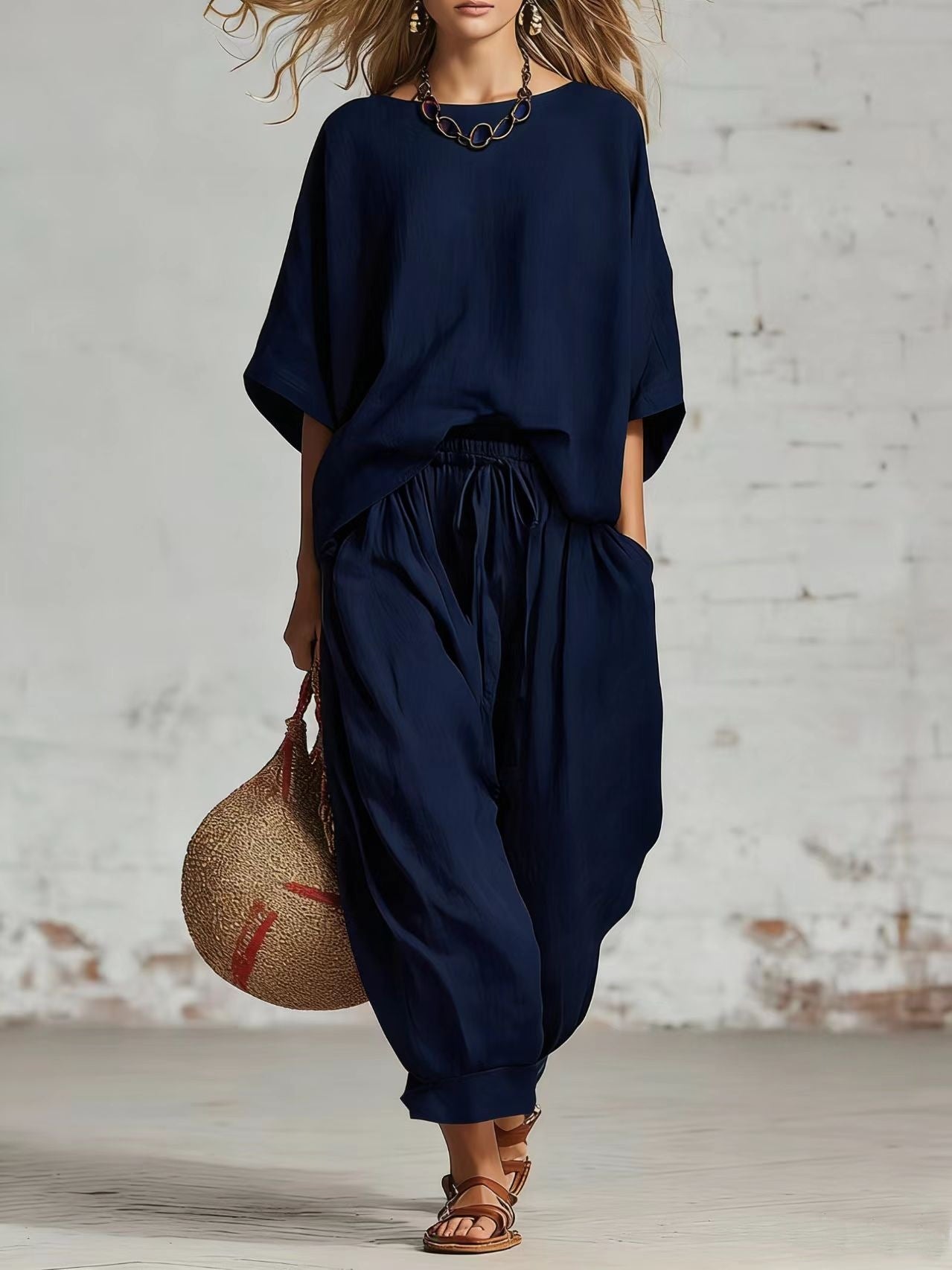 Women's Solid Color Loose Casual Set 