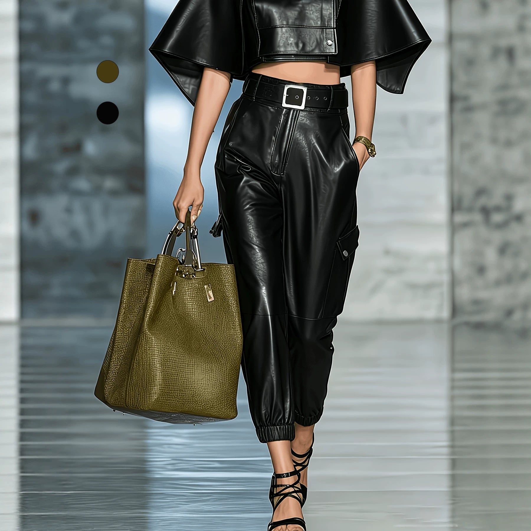 Elastic ankle side pocket long pants for women 