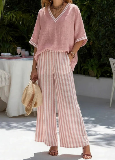 Tunic-style Striped Casual Trousers Womens Outfit 