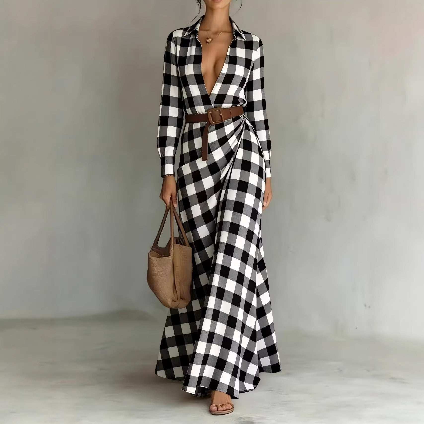 Solid-color Irregularly Pleated Dress With A Belt 