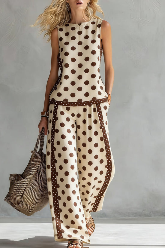 Women's Casual Sleeveless Printed Wide-Leg Pants Two-Piece Set 
